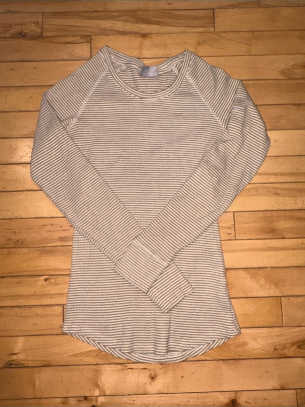 Columbia Cream and Gray Striped Long-Sleeve Crewneck